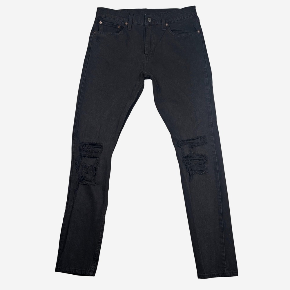 Levis 512 Slim Taper Jeans Mens 32x32 Black Distressed Ripped Stretch Denim‎